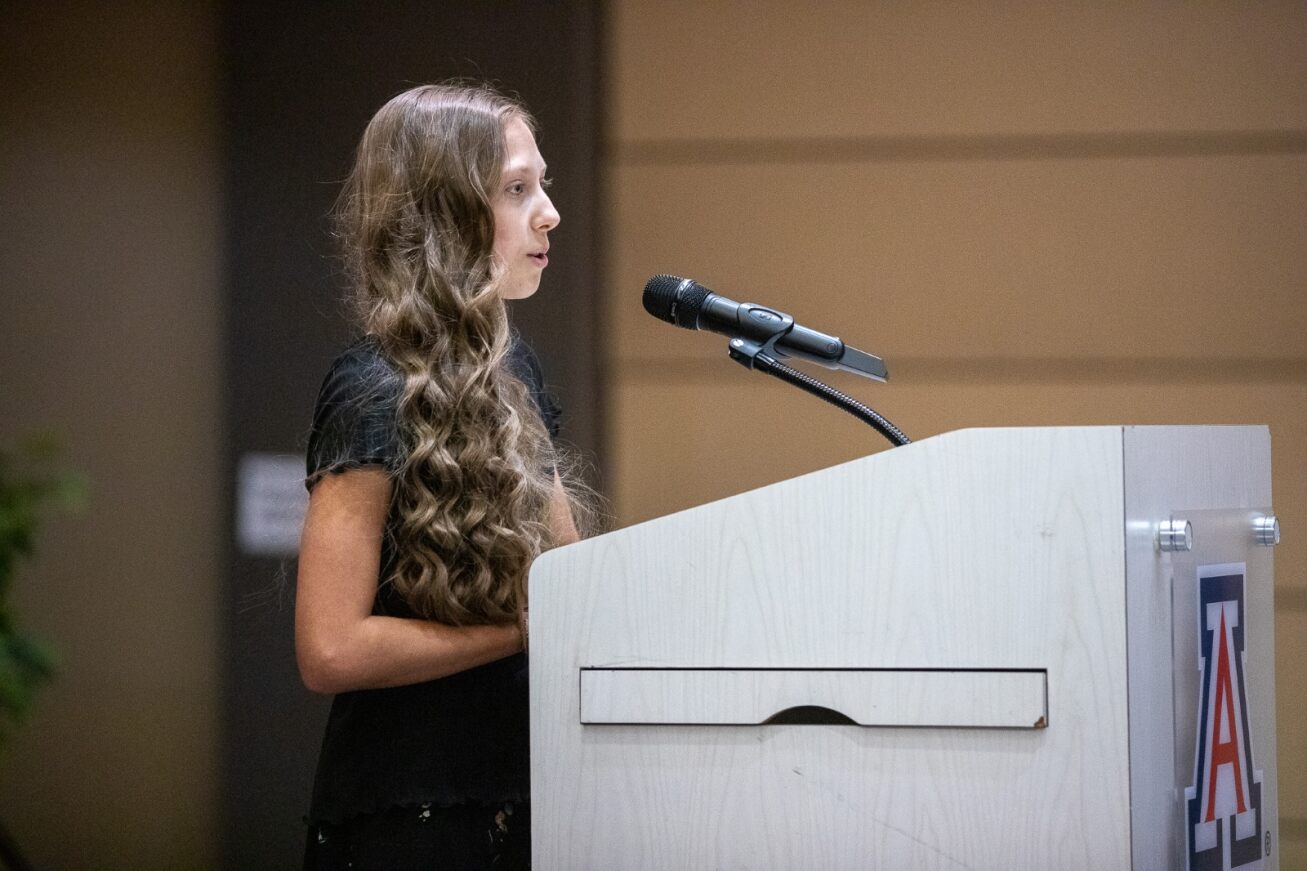 A TUVA 8th grader gives her speech