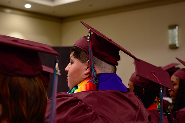 Back view of graduates during the ceremony